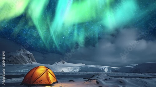 North Pole Aurora Celestial Dreams Time Lapse Pan R Generative AI