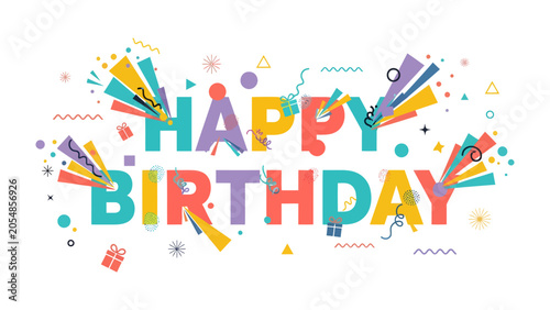 Canvastavla Colorful Birthday Greeting: A vibrant and playful design announces Happy Birthday with a burst of confetti, streamers, and festive shapes, perfect for adding cheer to any celebration