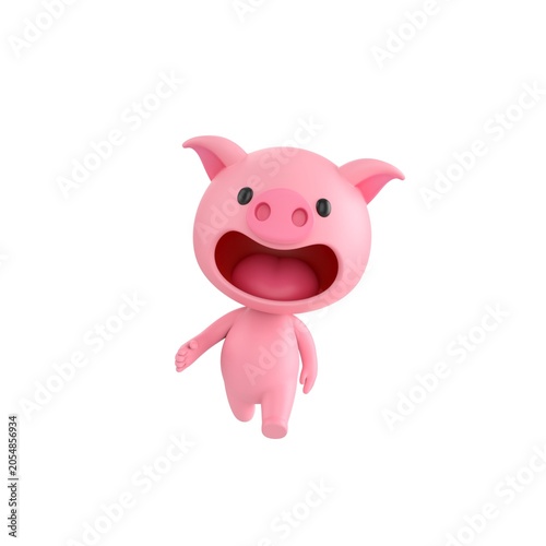 Cute 3D render Pig character walking calmly toward the camera, relaxed and friendly stride, isolated on white background.