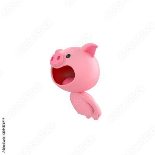 Cute 3D render Pig character flying forward through the air, dynamic motion pose with body stretched ahead, isolated on white background.