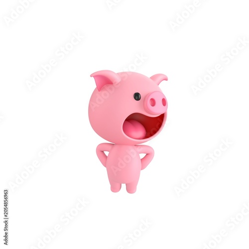 Cute 3D render Pig character standing with hands on hips, body facing forward while looking to the side, confident and thoughtful pose, isolated on white background.