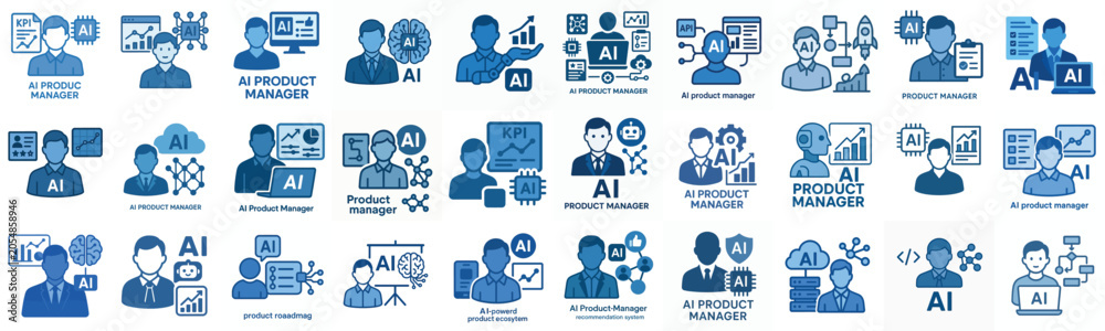 Fototapeta premium flat vector icon AI Product Manager blue color