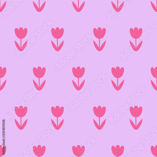 Seamless pattern with pink tulips on a light purple background