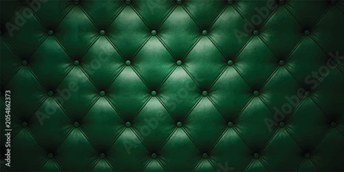 Luxury Green Leather Upholstery Background with Diamond Tufted Pattern and Elegant Quilted Texture