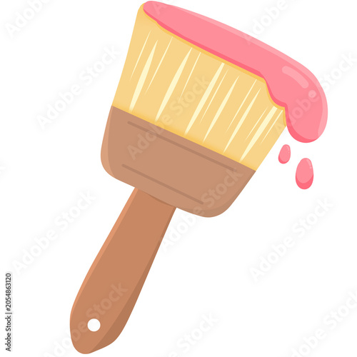 Paint Brush with Pink Paint Drip Illustration Isolated on Transparent Background