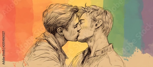 Gay couple kissing on Pride Day