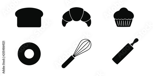 Foto Black and white icons representing baking tools and pastries for design