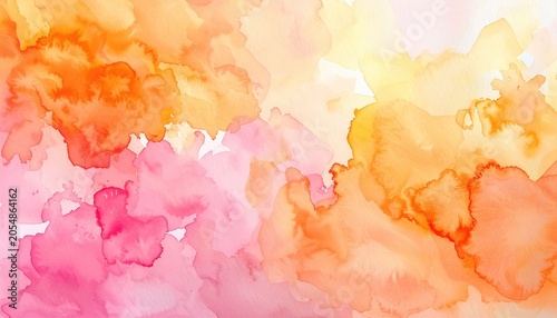 Watercolor splash featuring abstract washes of pink, orange, and yellow, creating a fluid and bright artistic background