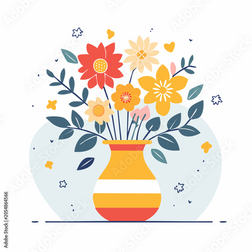 Vibrant Floral Arrangement in a Striped Vase
