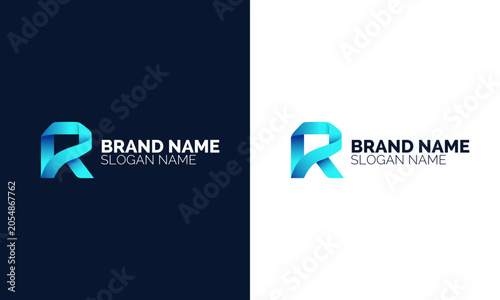 Modern 3D Ribbon Letter R Logo Vector Gradient Blue