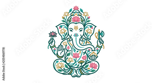 Photos Stylized floral illustration of Lord Ganesha in a meditative seated posture