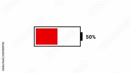Low battery power indicator animation on a  transparent background. Empty Battery. Low Battery Icon. Alpha Channel. Loop .