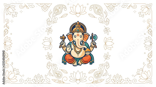 Obraz na plátně A vibrant illustration of Lord Ganesha sitting in a meditative pose