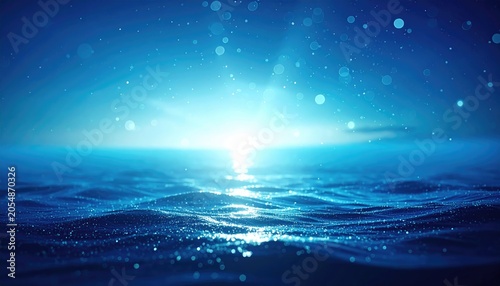Dreamy blue seascape, sparkling water, ethereal light, peaceful vista, evoking a sense of tranquility and wonder