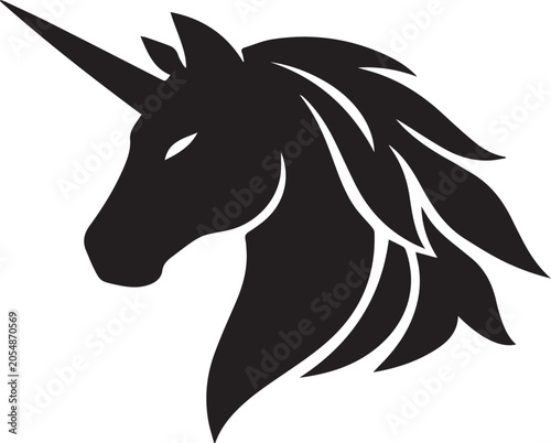 Bild auf Leinwand Black unicorn head silhouette with flowing mane Vector