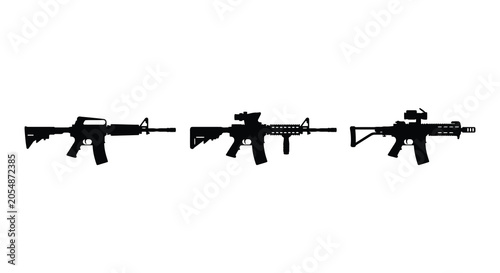 Foto Assault rifle silhouettes in a row black vector graphic on a white background si