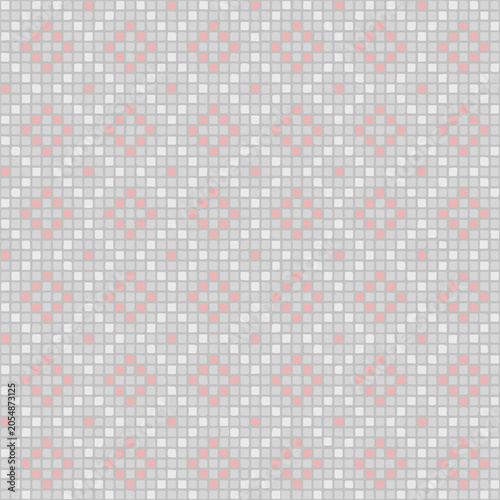 geometric ornament of hand drawn squares. gray and pink pixels. vector seamless pattern. repetitive background. modern decorative art. geometric fabric swatch. textile design. embroidery template. hom