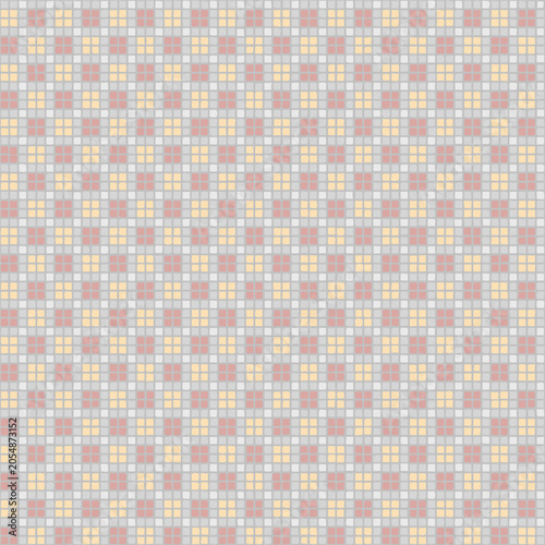 squares of hand drawn pixels. vector seamless pattern. pink, yellow, gray repetitive background. modern decorative art. geometric fabric swatch. embroidery template. home decor