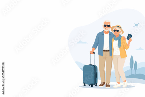 Vsai senior couple traveling with luggage and passport