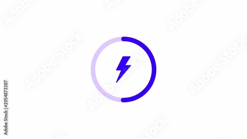 Battery charging animation with power icon isolated on a transparent background. Battery with lightning bolt, energy storage, electrical power, renewable energy,