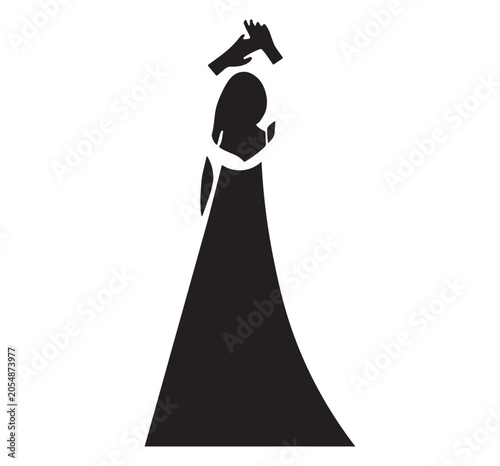 Foto slim and smart women with dancing step in black art on white background