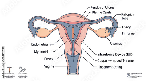 Fotografía Anatomical Illustration of Female Reproductive System with IUD