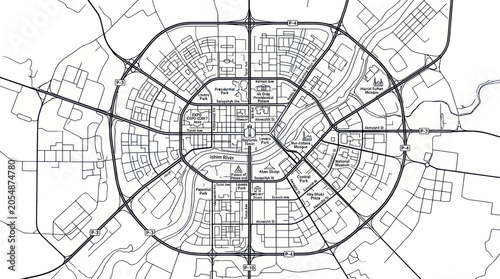 Foto Concentric City Map Blueprint - Urban Planning and Infrastructure