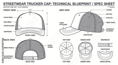 Tableau sur toile Streetwear Trucker Cap Technical Blueprint