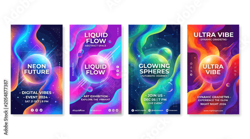 Cuadro en lienzo neon colorful poster templates with glowing effects