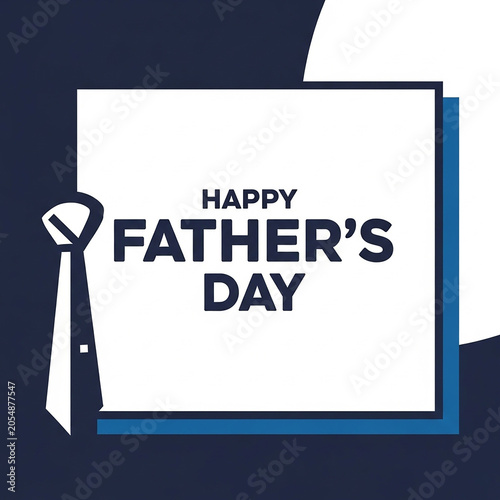 Happy Father's Day greeting card, minimalist blue and white graphic with necktie icon, modern Father's Day celebration social media post template