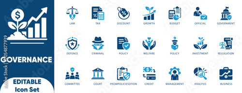 Quadro su tela Governance and Justice Icon Set