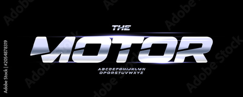 Metal Font Sport Logo Speed Race Alphabet English Letter Set Modern Typography, Power Car Racing Typographic Design for Title Text, Run Poster Headline, Sporty Typo Automotive Fonts. Vector Typeface