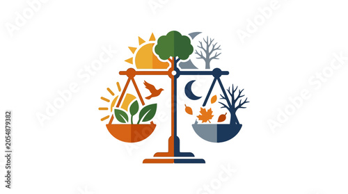 Fotografía A conceptual illustration of a balance scale representing the duality of nature and seasons