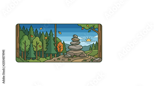 Canvas Print A balanced stack of smooth grey river stones resting on a natural forest floor
