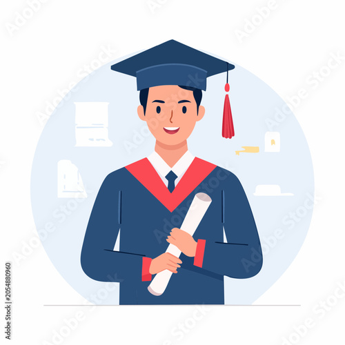 Happy Graduate Holding Diploma in Cap and Gown