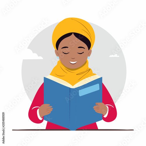 Young Muslim Girl Reading a Book