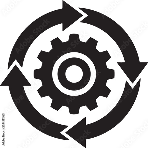 Modern gear icon with circular arrows