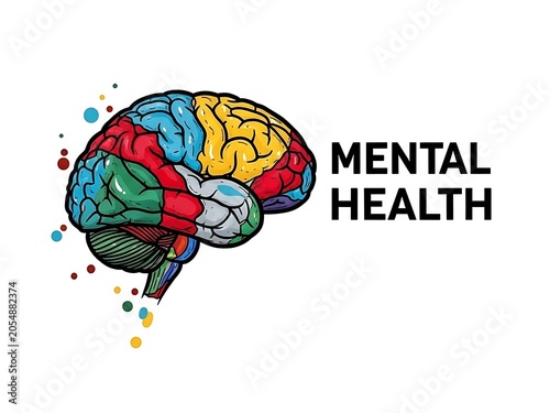 Mental health concept graphic with stylized colorful brain profiling view