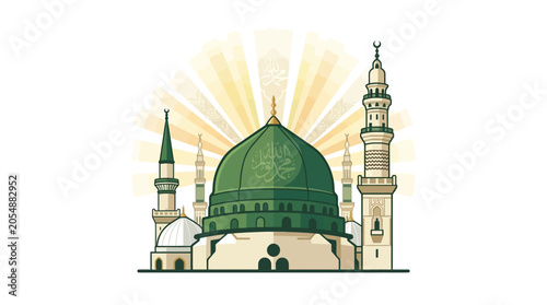 Tableau sur toile Illustration of the Green Dome of Al-Masjid an-Nabawi in Medina.