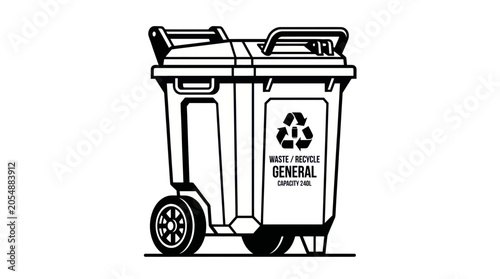 Quadro su tela Black and white wheelie bin for waste management