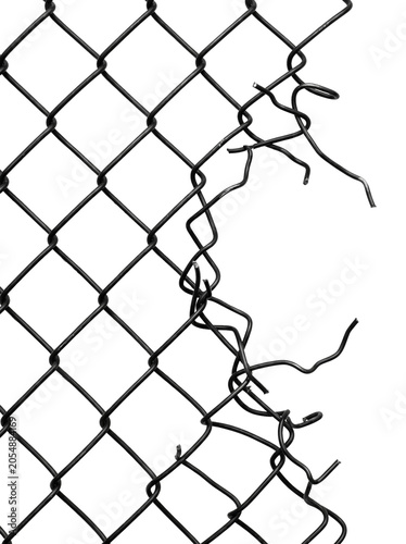 Canvastavla Broken Black Wire Chain Link Fence on Transparent Background