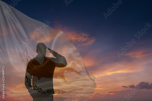 Картината върху платно Silhouette of military mans and National flag of Cyprus