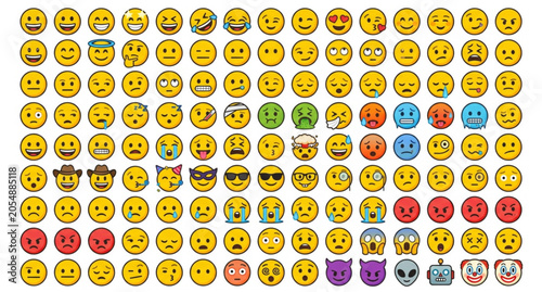 Emoji mood icon pack with colorful emotions and smiley expressions