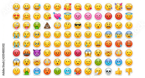 Modern emoji sticker pack with colorful smileys and emoticons