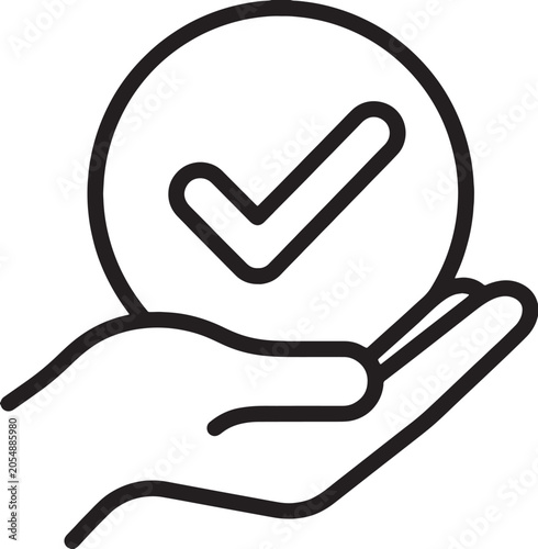 Hand holding checkmark confirmation icon