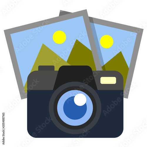 Photography camera with landscape pictures illustration