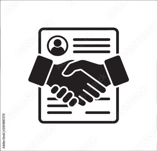 Handshake with document and silhouette icon
