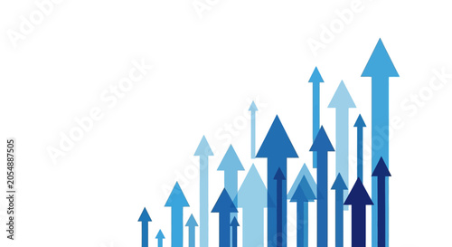 Tableau sur toile Business growth concept with multiple blue arrows pointing upward on white backg