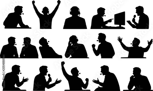 Foto Soccer football sports commentator broadcaster silhouettes vector set isolated