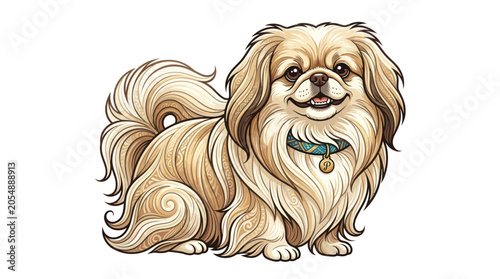 Εκτύπωση καμβά Fluffy pekingese dog with decorative flowing fur and blue collar